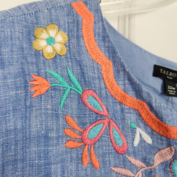 Talbots Embroidered Linen Shift Dress 22W Women Plus Sleeveless Coastal Blue New - Picture 4 of 15